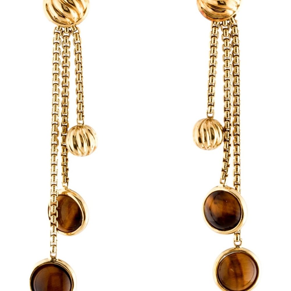 DAVID YURMAN 18K YELLOW GOLD TIGER'S EYE QUARTZ DROP EARRINGS